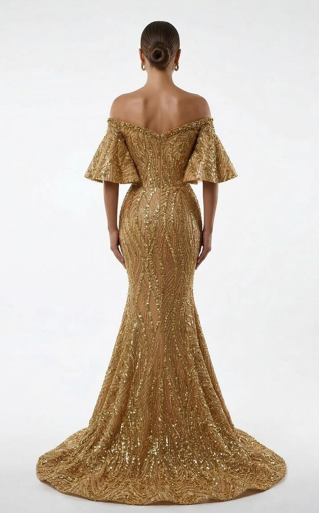 MNM COUTURE 2529A - Heavily Embellished Off Shoulder Evening Gown