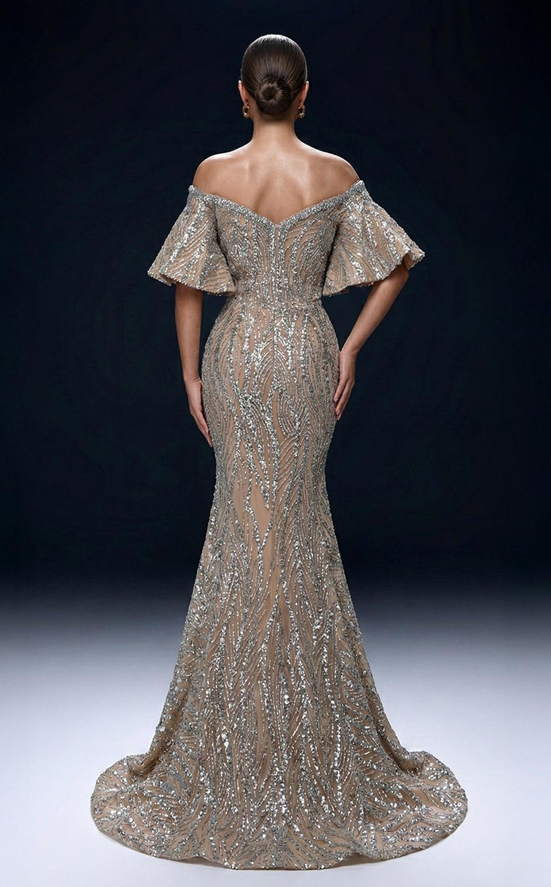 MNM COUTURE 2529A - Heavily Embellished Off Shoulder Evening Gown