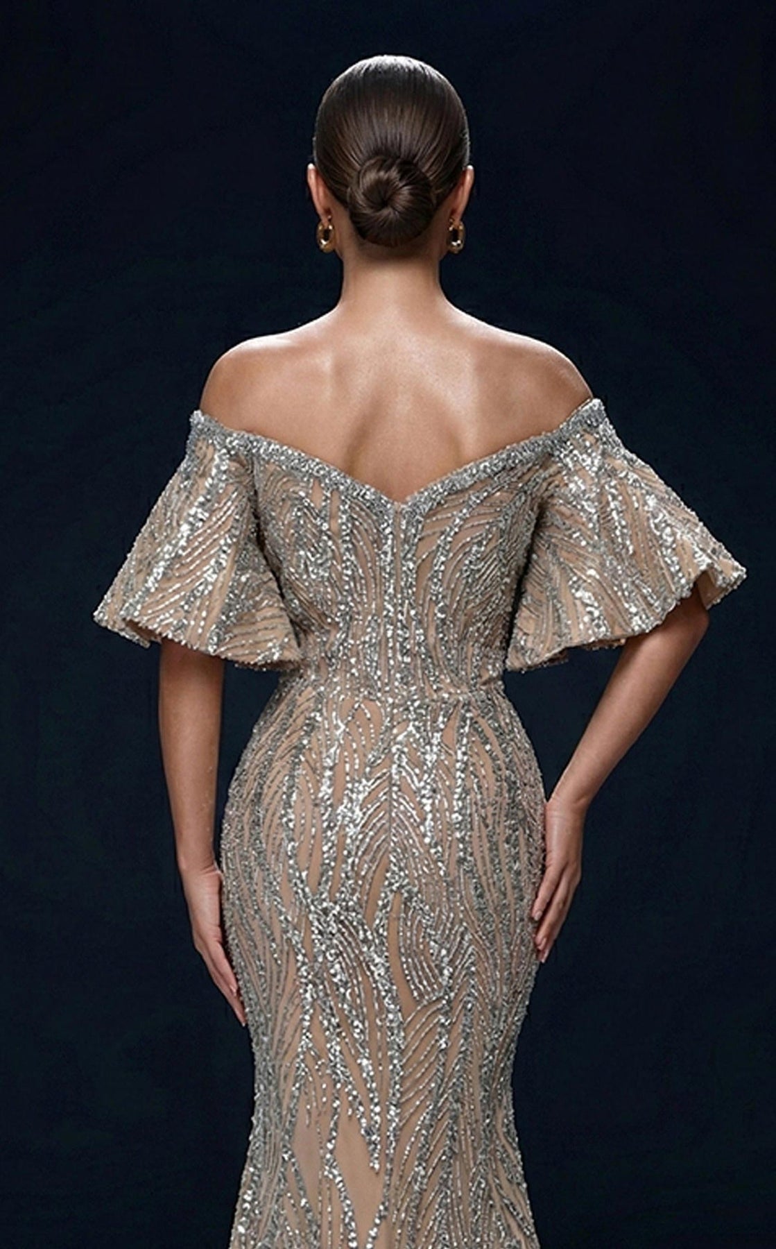 MNM COUTURE 2529A - Heavily Embellished Off Shoulder Evening Gown