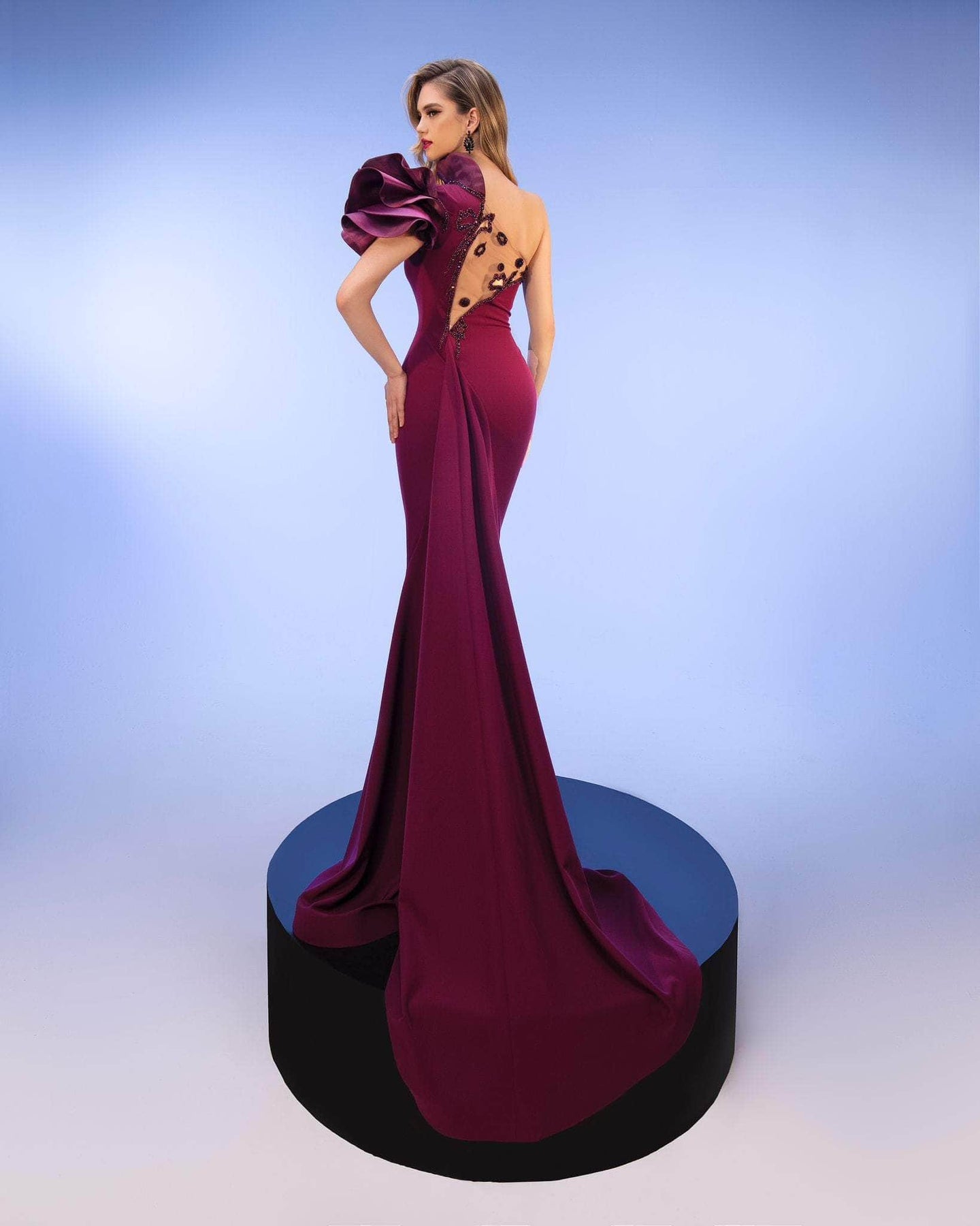 MNM COUTURE 2736A - One-Shoulder Ruffle Sleeve Gown Special Occasion Dress