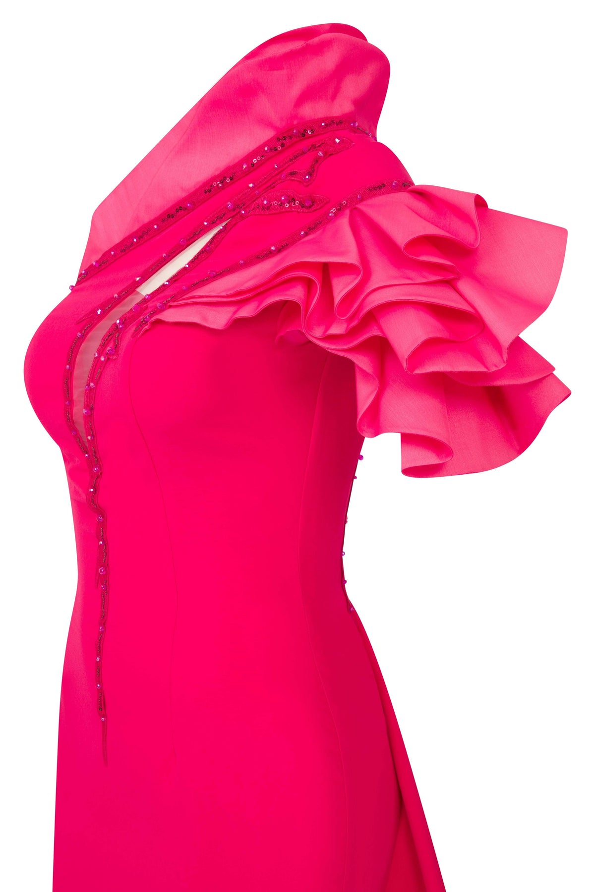 MNM COUTURE 2736A - One-Shoulder Ruffle Sleeve Gown Special Occasion Dress