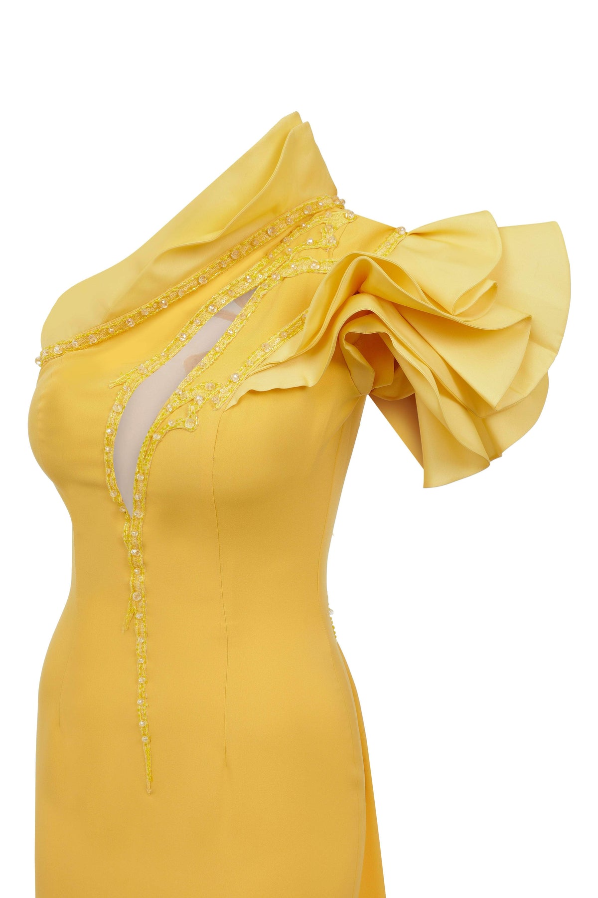 MNM COUTURE 2736A - One-Shoulder Ruffle Sleeve Gown Special Occasion Dress