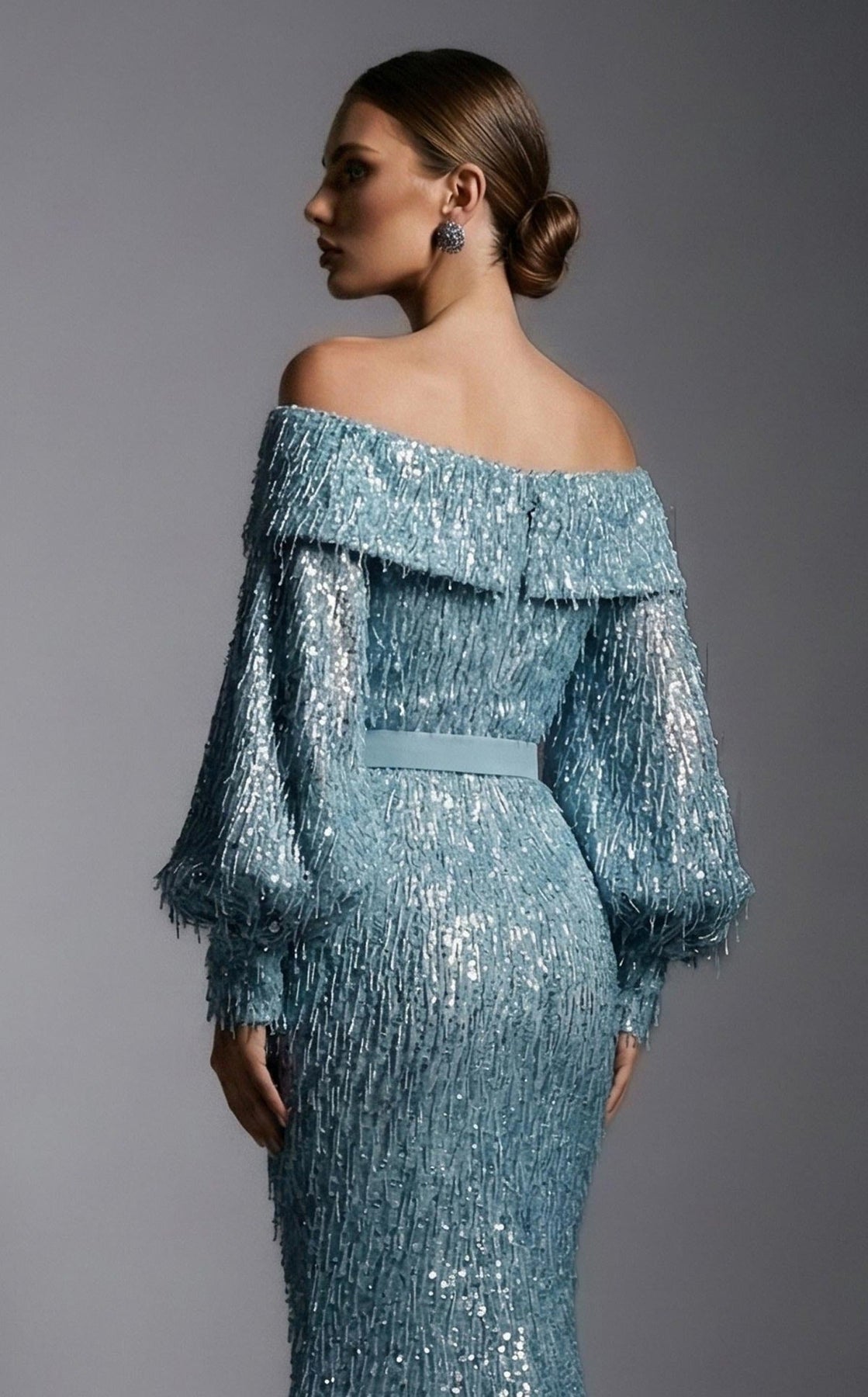 MNM COUTURE 2752A - Off Shoulder Fringe Embellished Evening Gown