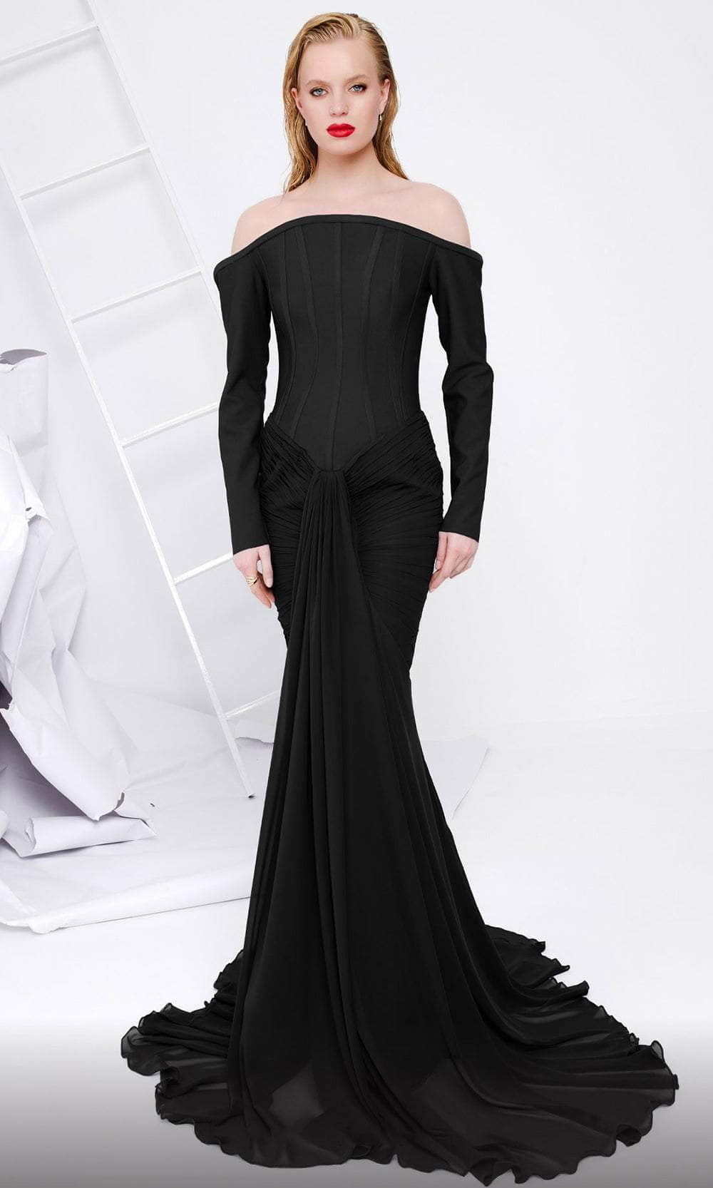 MNM Couture B1112 - Corset Mermaid Evening Gown Mother of the Bride Dresses 4 /  Black