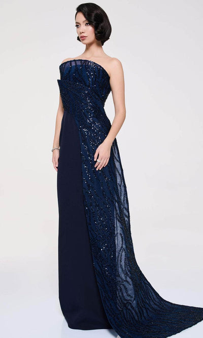 MNM Couture B1116 - Straight Neckline Sequin Gown with Slit Evening Dresses