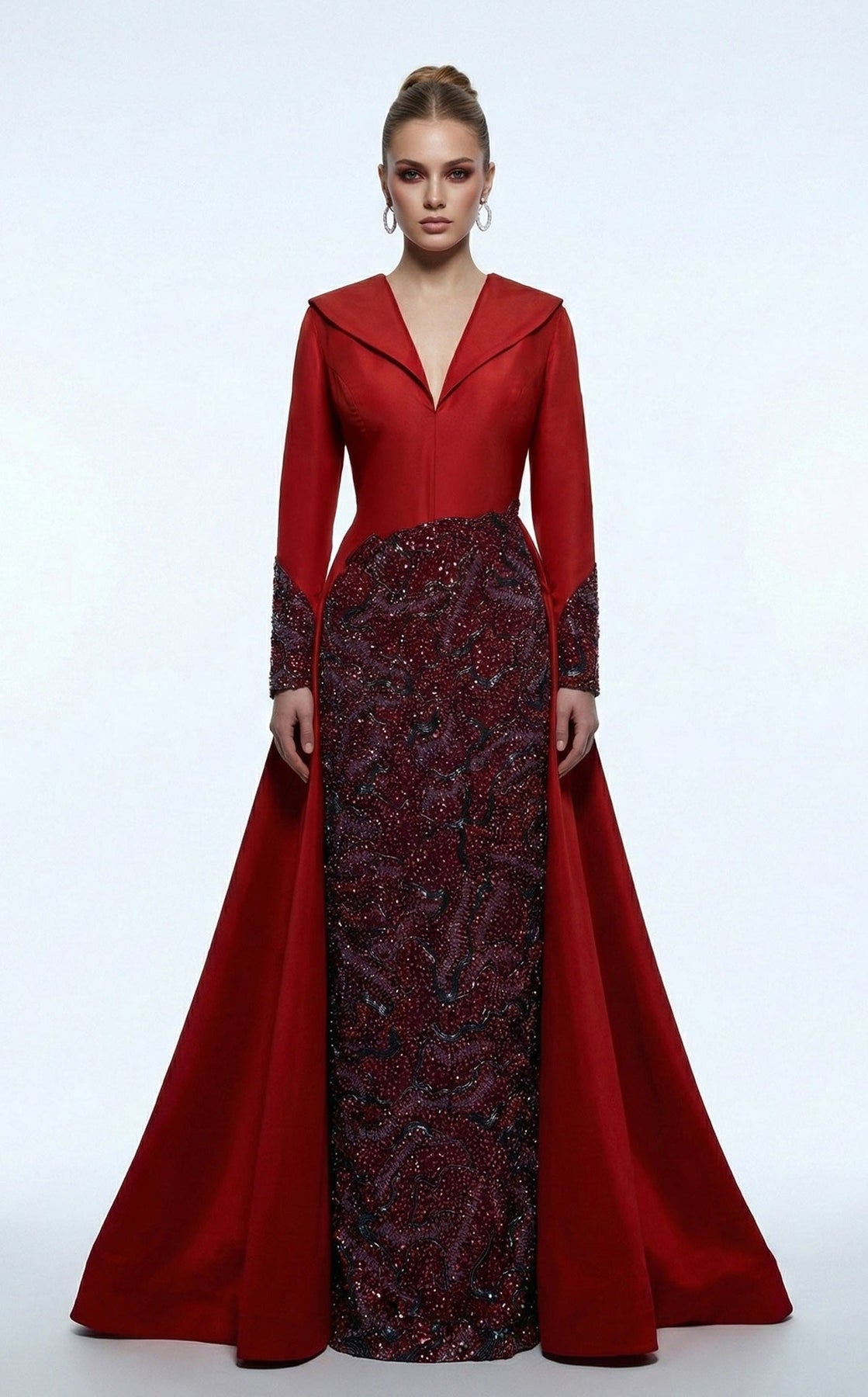 MNM COUTURE B1177 - Long Sleeve Collared Evening Gown