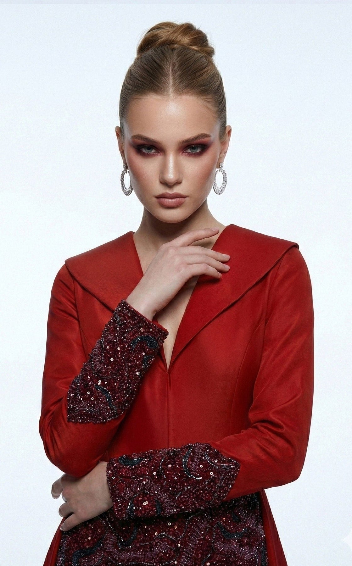 MNM COUTURE B1177 - Long Sleeve Collared Evening Gown