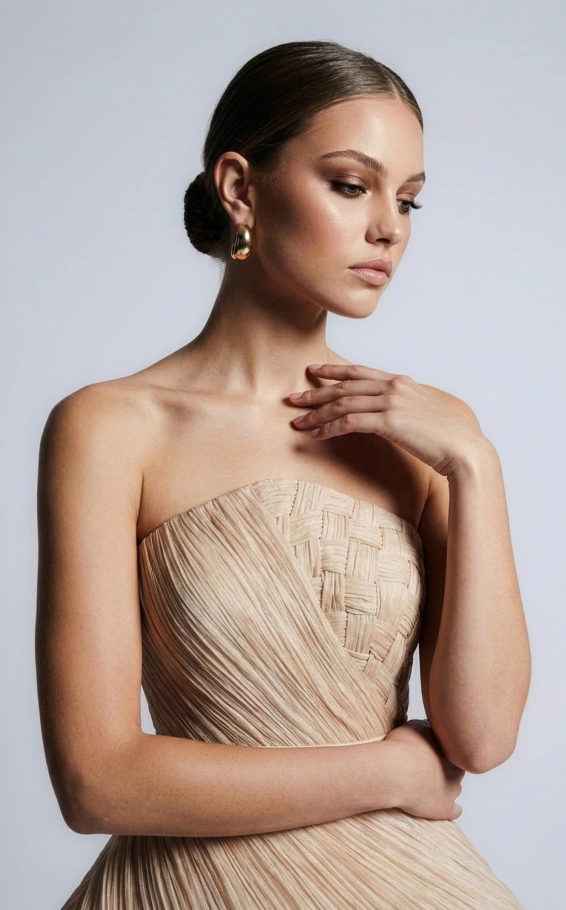 MNM COUTURE B1186 - Peplum Waist Accordion Pleated Evening Gown