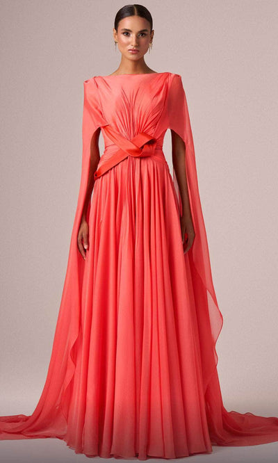 MNM Couture E0061 - Cascade A-Line Evening Gown Mother of the Bride Dresses 4 /  Coral