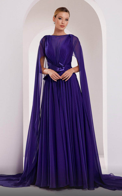 MNM Couture E0061 - Cascade A-Line Evening Gown Mother of the Bride Dresses 4 /  Purple