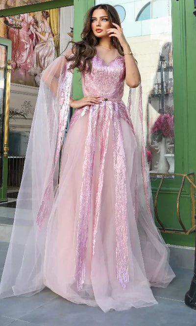 MNM Couture E0070 - Sequined Illusion Neckline Dress Prom Dresses