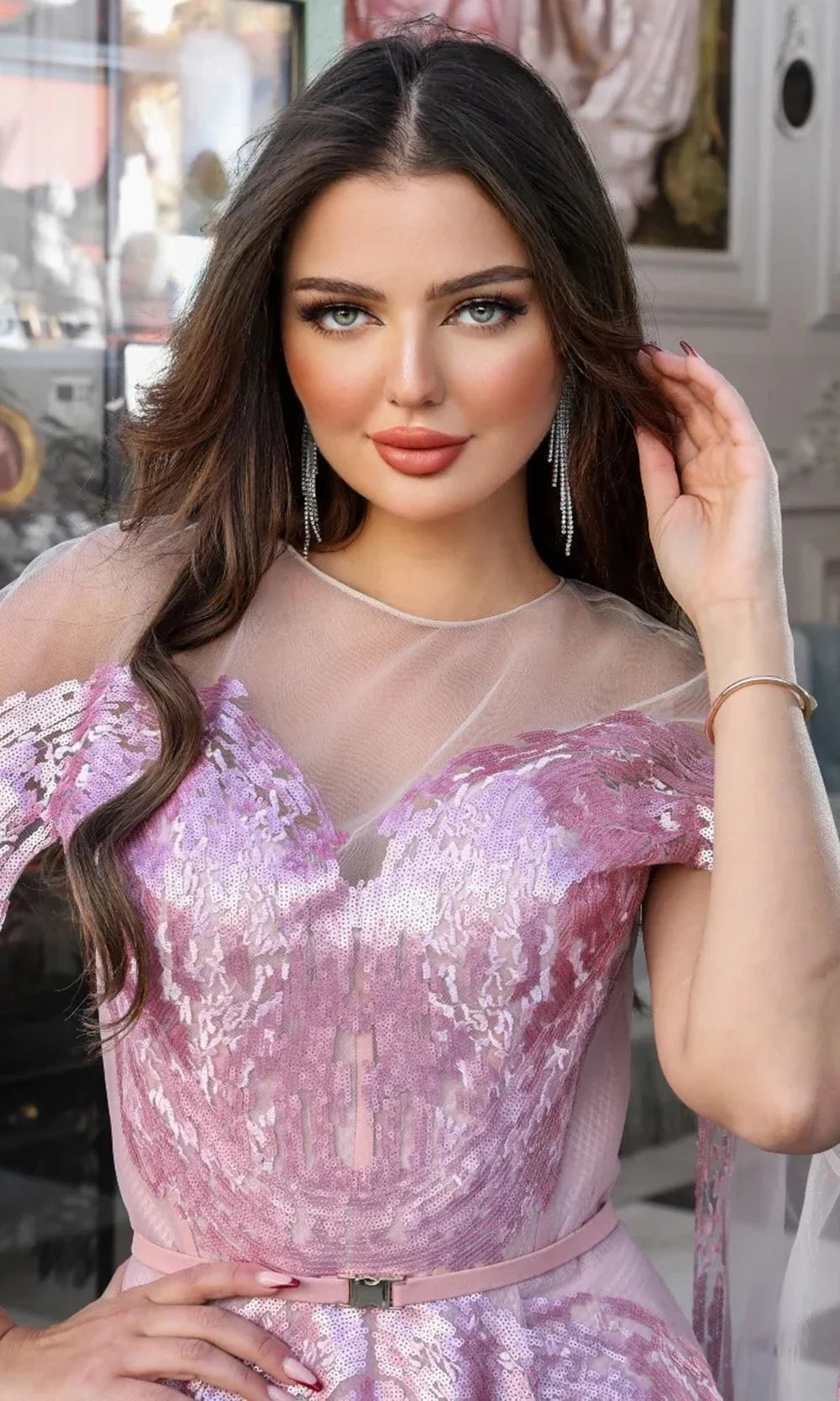 MNM Couture E0070 - Sequined Illusion Neckline Dress Prom Dresses