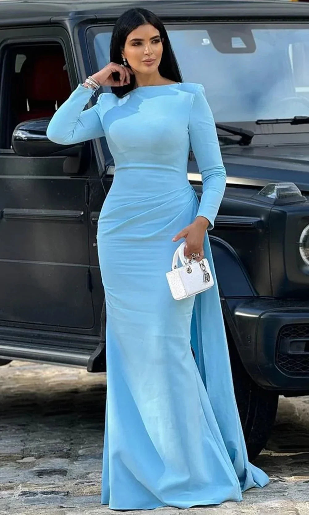 MNM Couture E0073 - Long Sleeve Dress with Side Draped Mother of the Bride Dresses