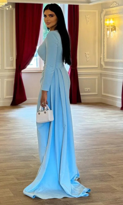 MNM Couture E0073 - Long Sleeve Dress with Side Draped Mother of the Bride Dresses