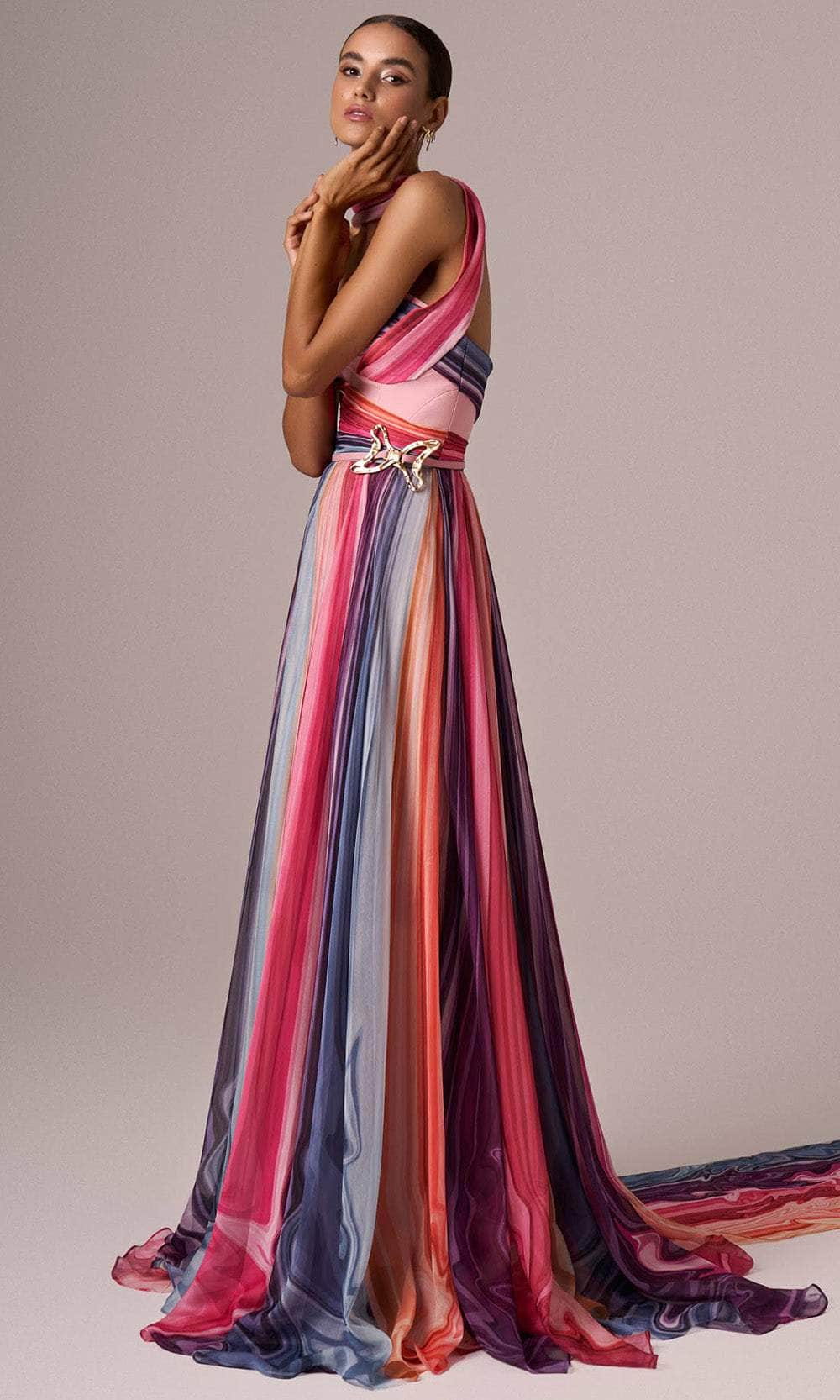 MNM Couture E0080 - Striped Strapless A-line Gown Evening Dresses