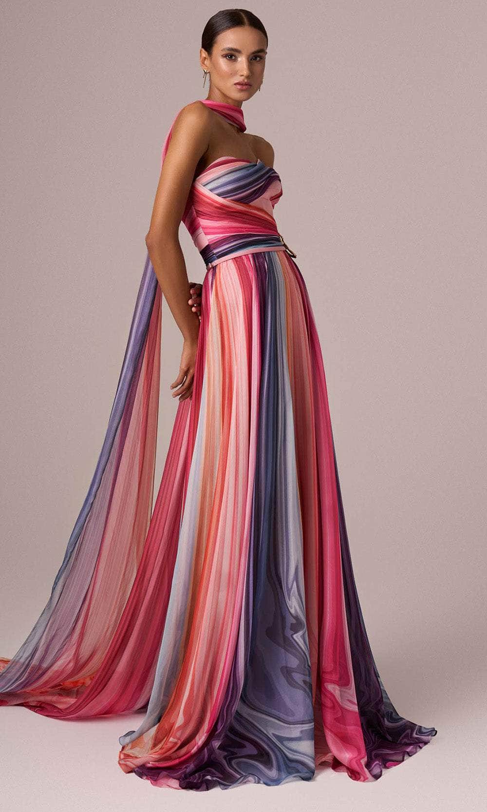 MNM Couture E0080 - Striped Strapless A-line Gown Evening Dresses