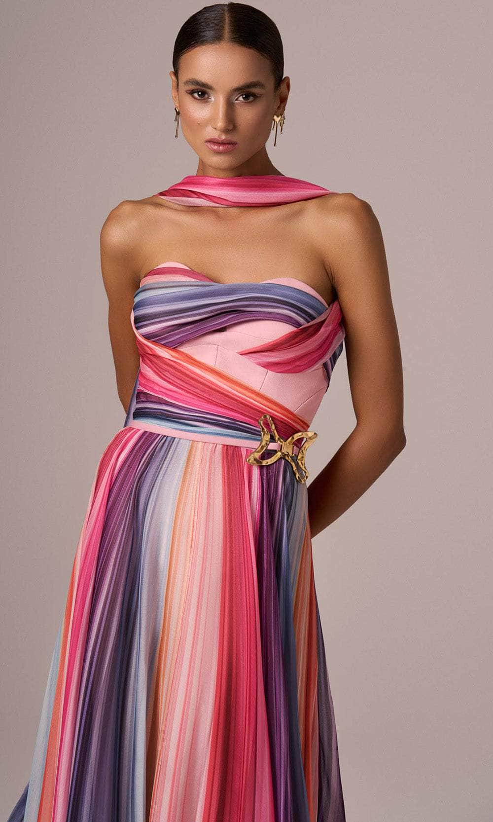 MNM Couture E0080 - Striped Strapless A-line Gown Evening Dresses