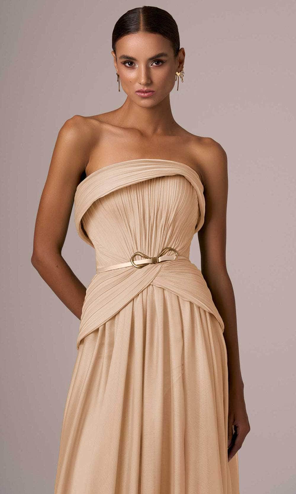 MNM Couture E0082 - Straight Across Belted Long Gown Evening Dresses