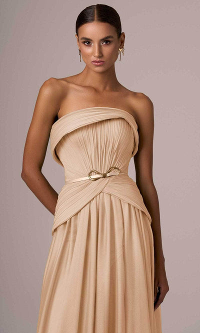 MNM Couture E0082 - Straight Across Belted Long Gown Evening Dresses