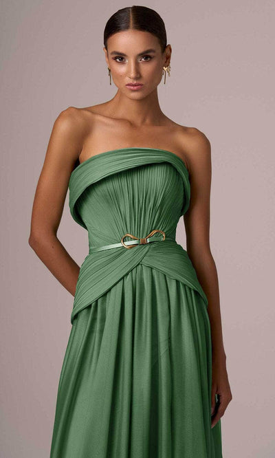 MNM Couture E0082 - Straight Across Belted Long Gown Evening Dresses