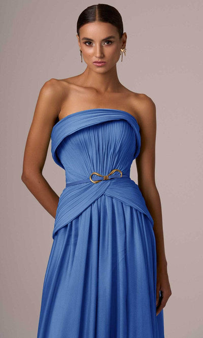 MNM Couture E0082 - Straight Across Belted Long Gown Evening Dresses