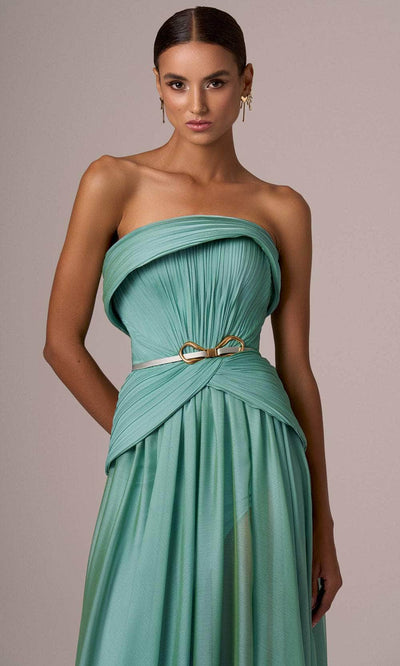MNM Couture E0082 - Straight Across Belted Long Gown Evening Dresses