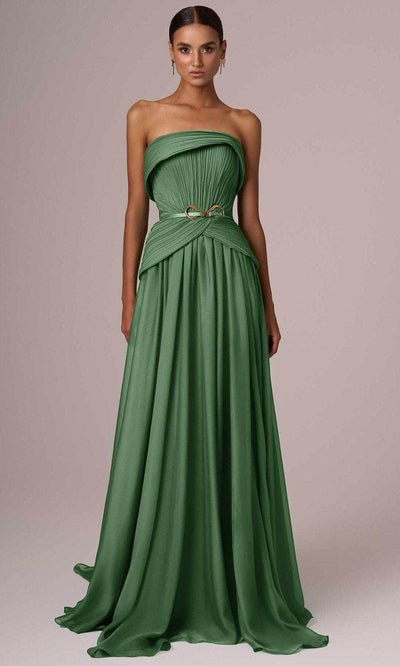 MNM Couture E0082 - Straight Across Belted Long Gown Evening Dresses