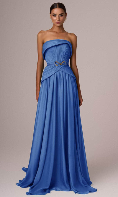 MNM Couture E0082 - Straight Across Belted Long Gown Evening Dresses