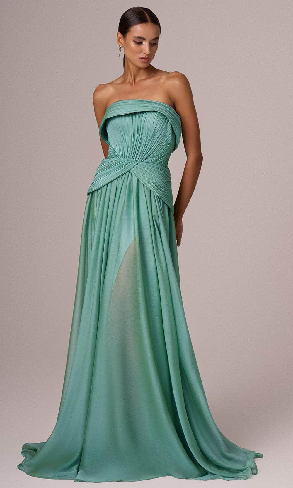 MNM Couture E0082 - Straight Across Belted Long Gown Evening Dresses