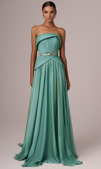 MNM Couture E0082 - Straight Across Belted Long Gown Evening Dresses
