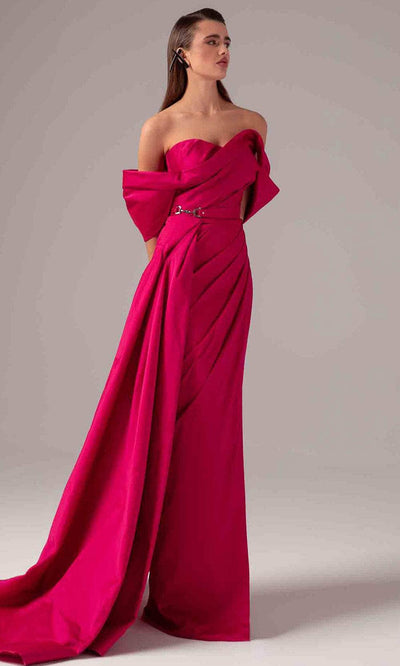 MNM Couture E0090 - Ruched Column Dress with Overskirt Evening Dresses