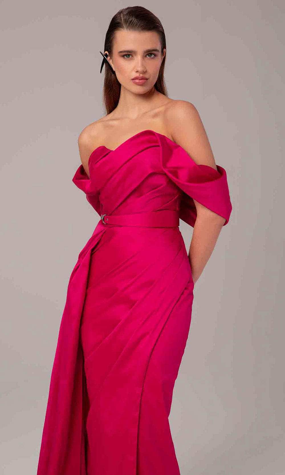 MNM Couture E0090 - Ruched Column Dress with Overskirt Evening Dresses