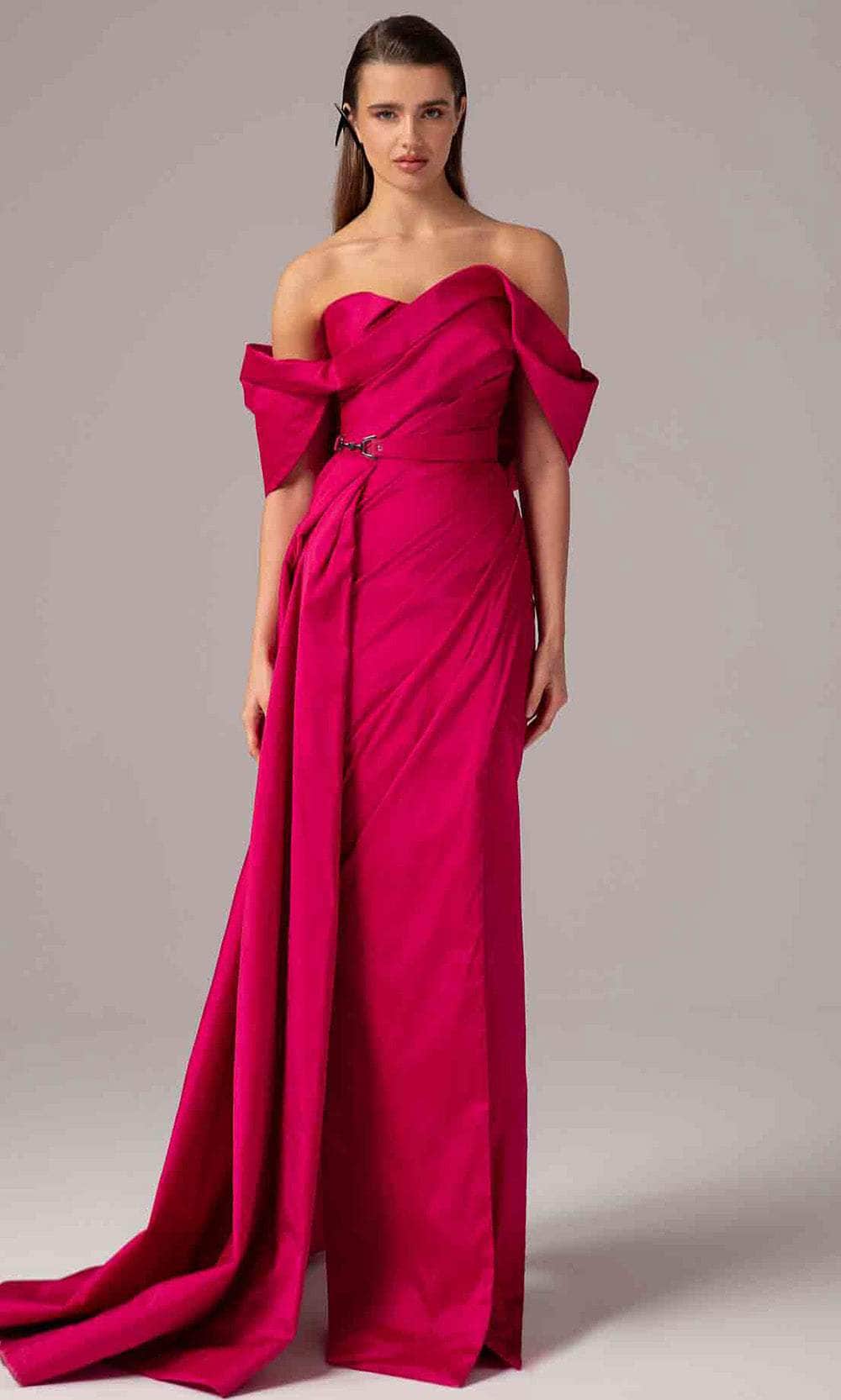 MNM Couture E0090 - Ruched Column Dress with Overskirt Evening Dresses