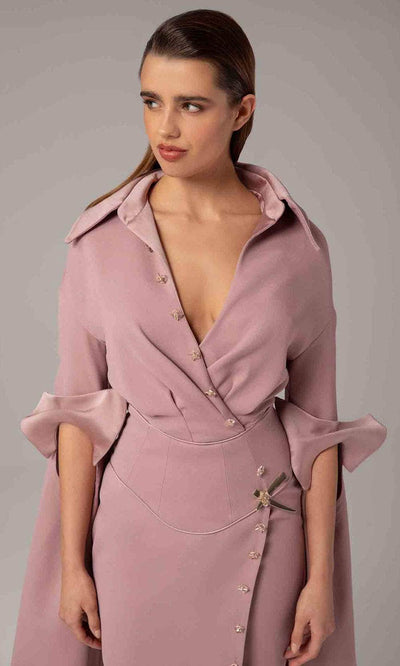 MNM Couture E0094 - Wrap Bodice Cape Sleeve Gown Mother of the Bride Dresses
