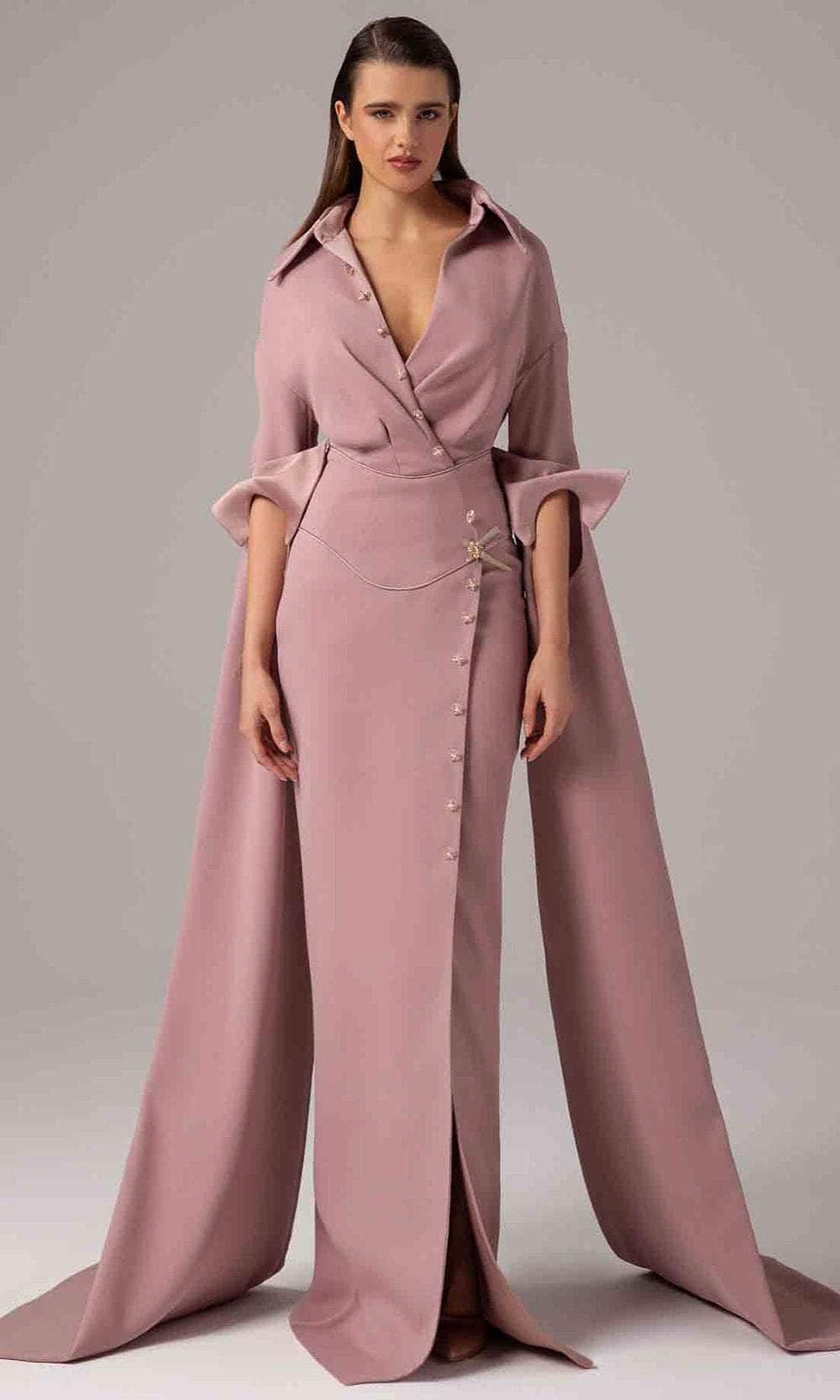 MNM Couture E0094 - Wrap Bodice Cape Sleeve Gown Mother of the Bride Dresses