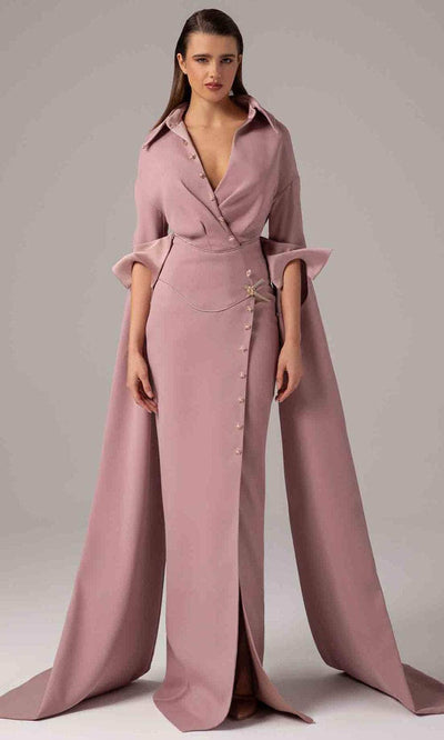 MNM Couture E0094 - Wrap Bodice Cape Sleeve Gown Mother of the Bride Dresses