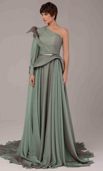 MNM Couture E0097 - Ruched A-Line Gown with Cape Sleeve Mother of the Bride Dresses