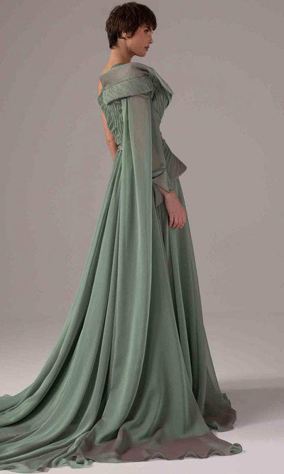 MNM Couture E0097 - Ruched A-Line Gown with Cape Sleeve Mother of the Bride Dresses