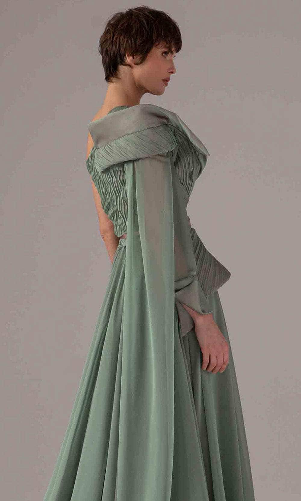 MNM Couture E0097 - Ruched A-Line Gown with Cape Sleeve Mother of the Bride Dresses
