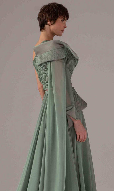 MNM Couture E0097 - Ruched A-Line Gown with Cape Sleeve Mother of the Bride Dresses