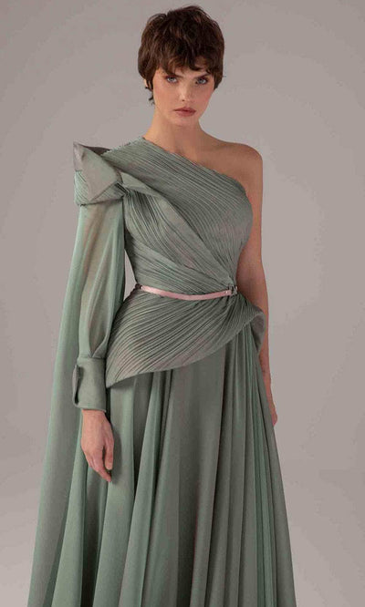 MNM Couture E0097 - Ruched A-Line Gown with Cape Sleeve Mother of the Bride Dresses