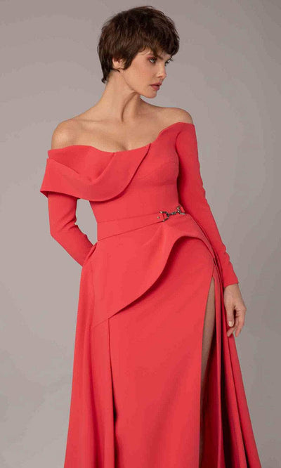 MNM Couture E0099 - Long Sleeve Overskirt Gown with Slit Mother of the Bride Dresses