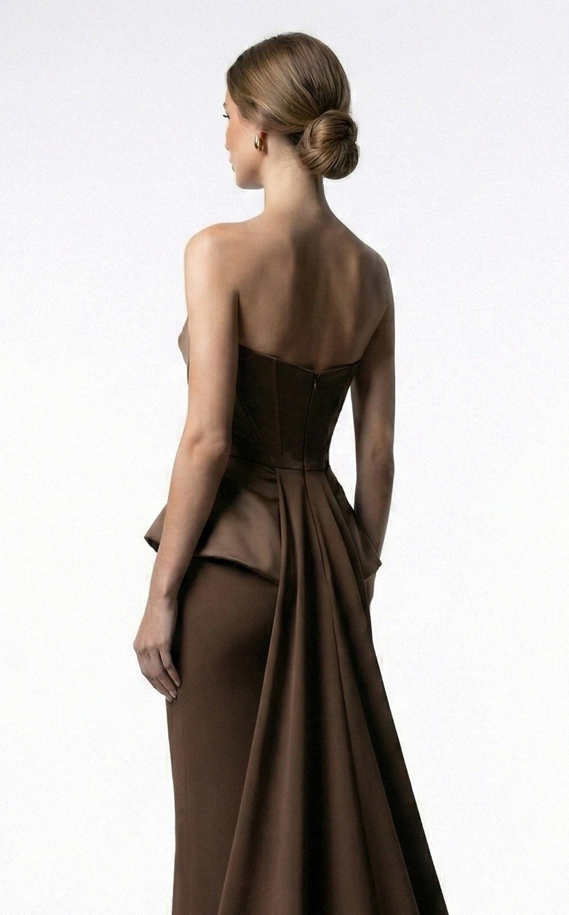 MNM COUTURE E0146 - Column Draped Bodice Evening Gown with Overskirt