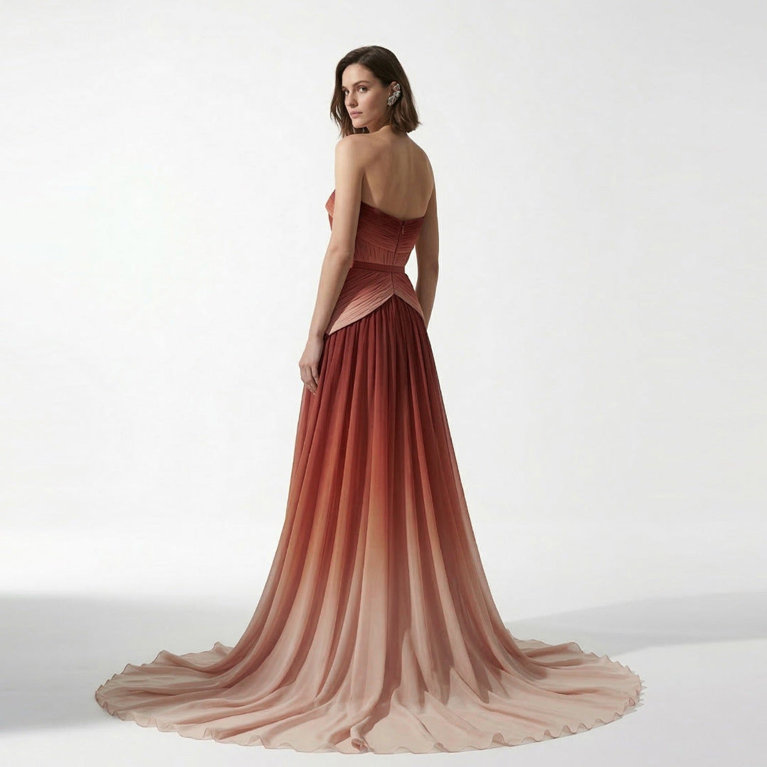MNM COUTURE E0153 - Folded Straight Neck Chiffon Evening Gown