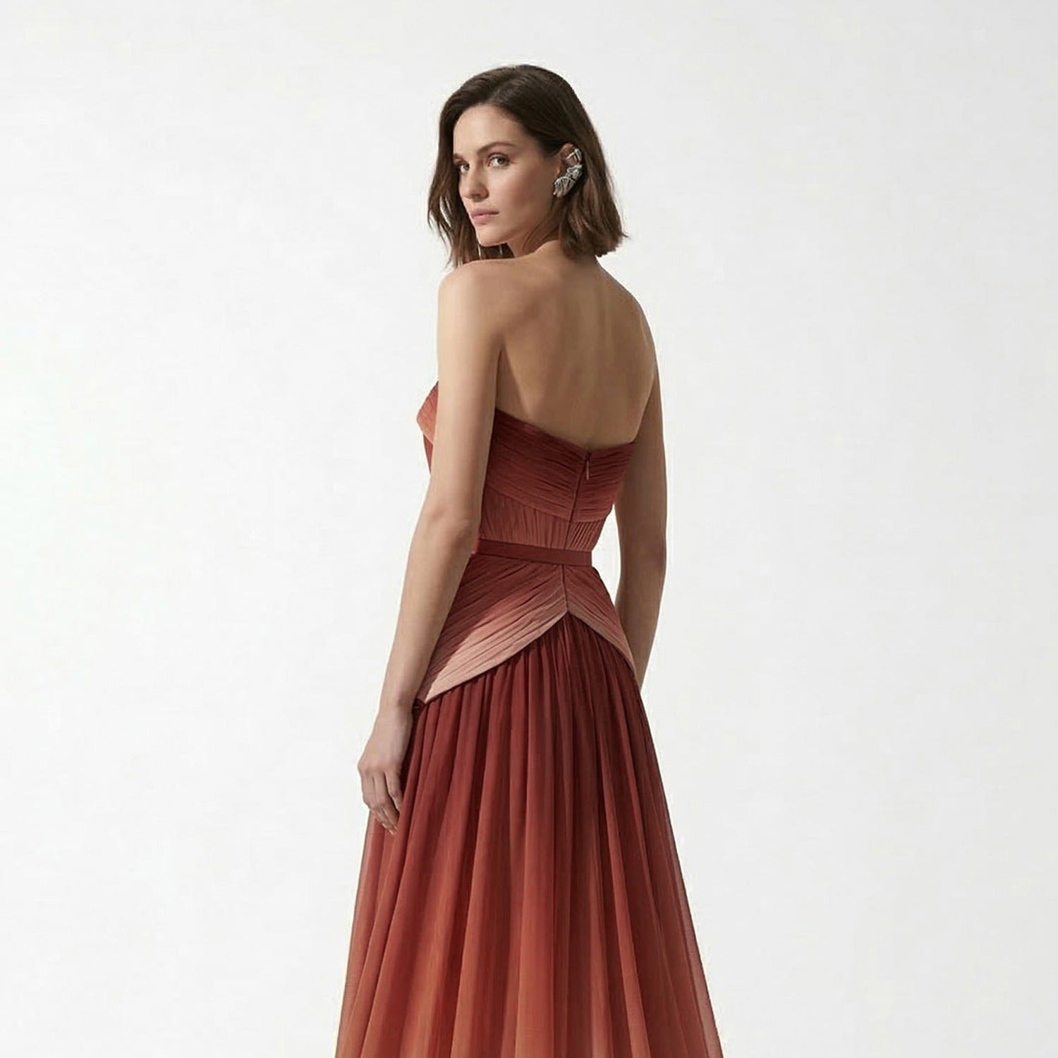 MNM COUTURE E0153 - Folded Straight Neck Chiffon Evening Gown