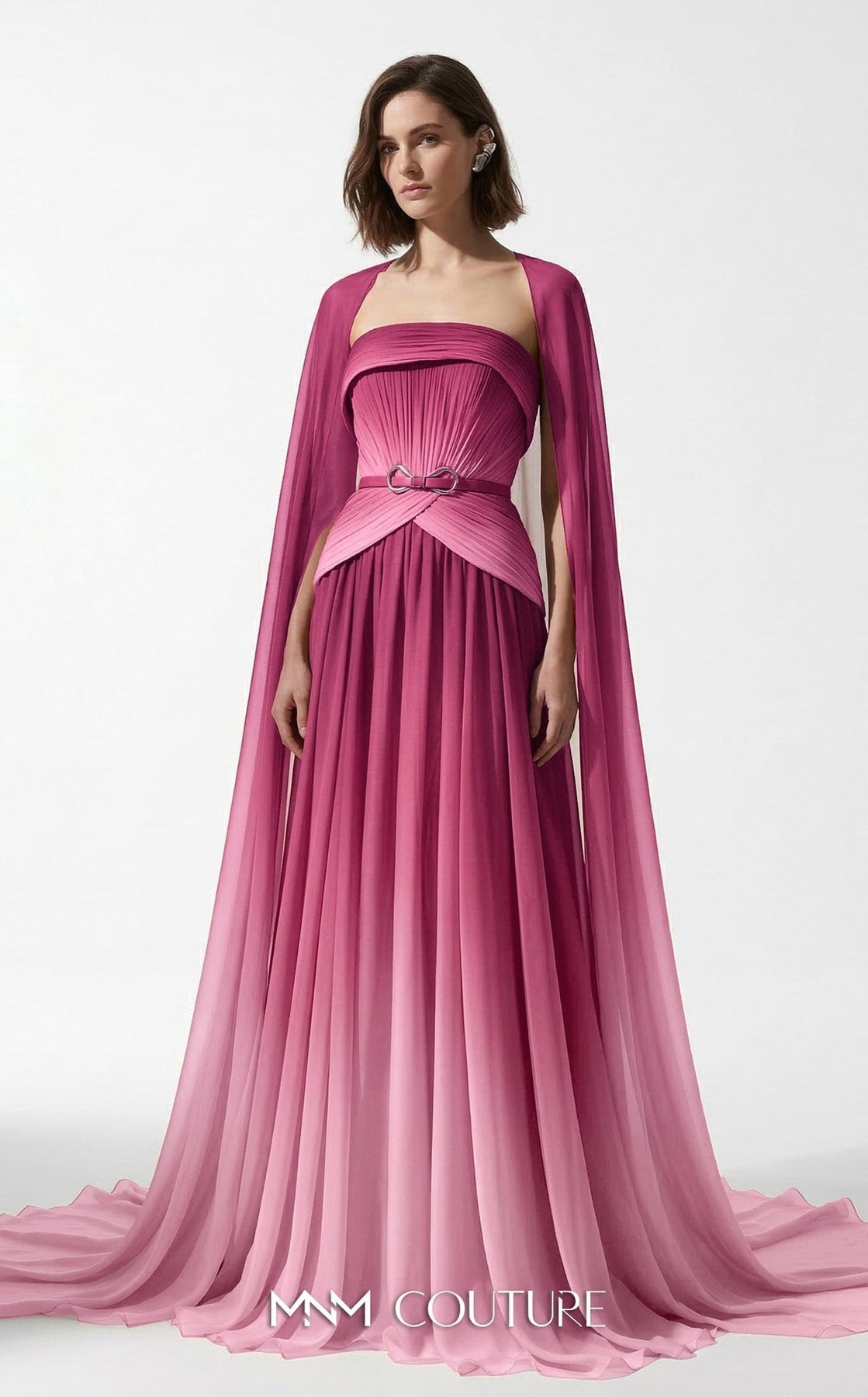 MNM COUTURE E0153 - Folded Straight Neck Chiffon Evening Gown