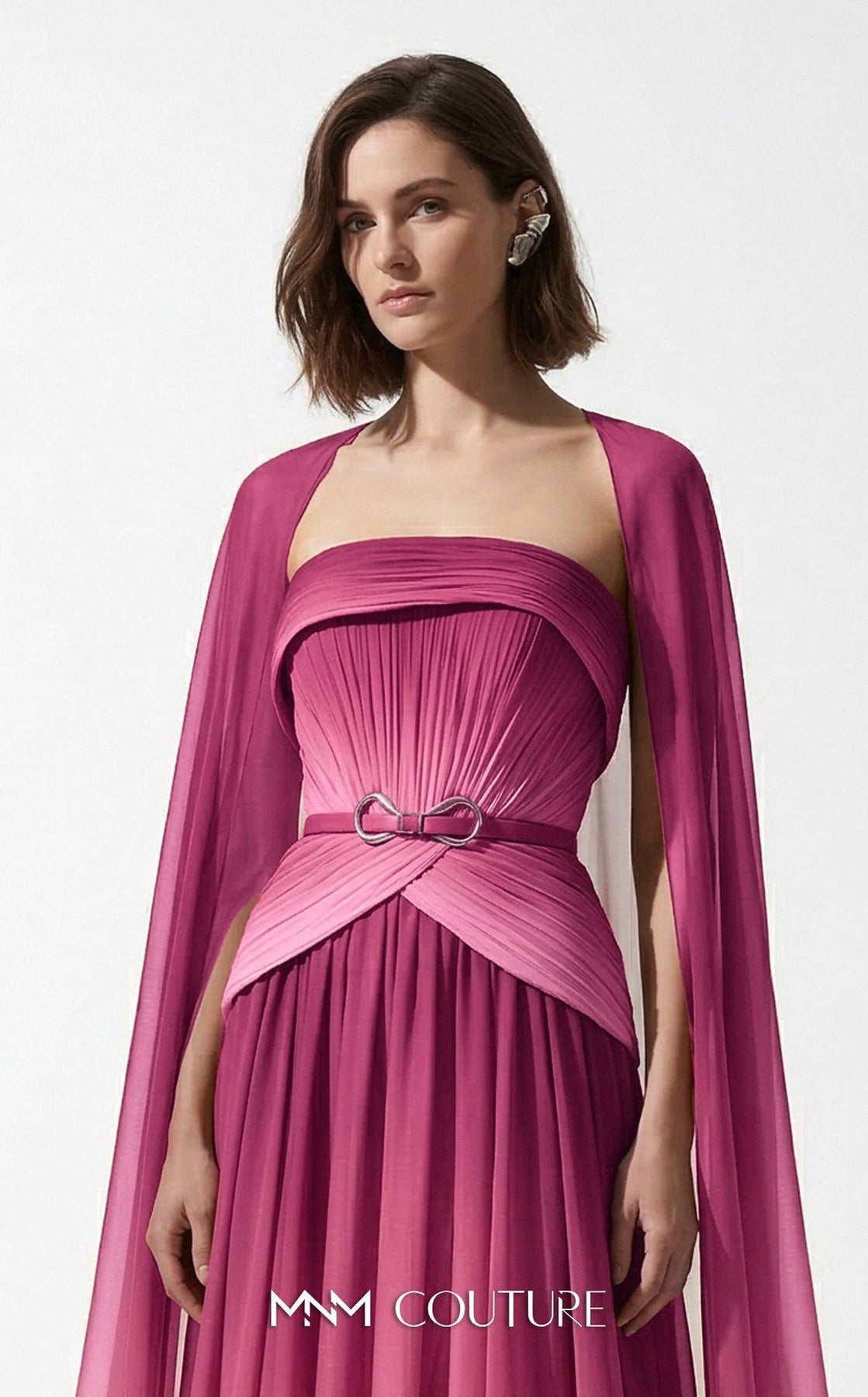 MNM COUTURE E0153 - Folded Straight Neck Chiffon Evening Gown