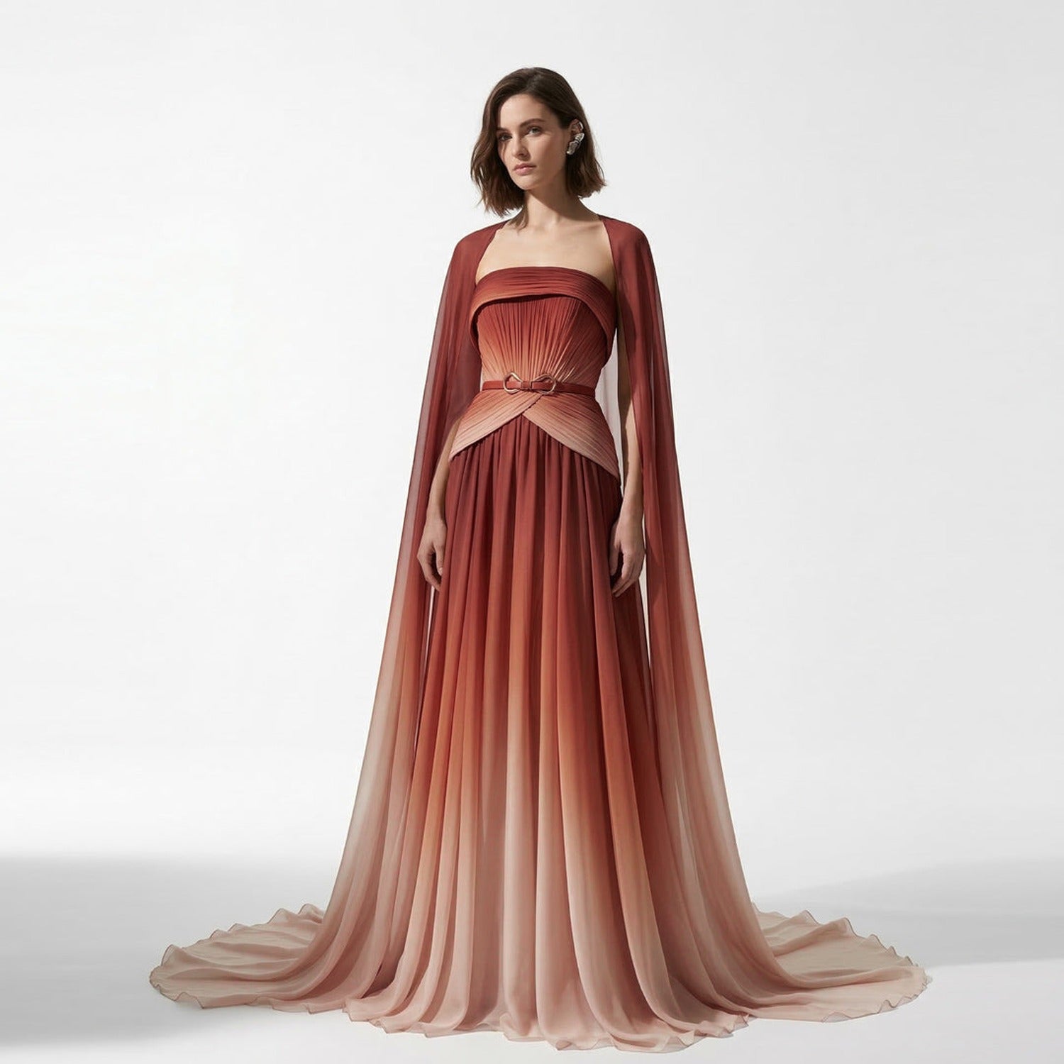 MNM COUTURE E0153 - Folded Straight Neck Chiffon Evening Gown