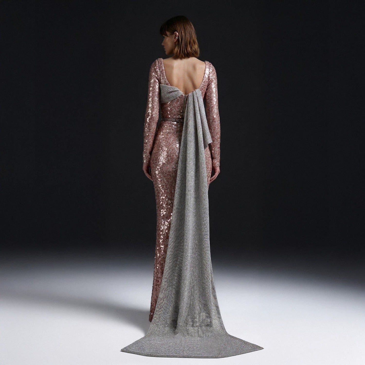 MNM COUTURE E0157 - Radiant Sequin Column Evening Gown with Train