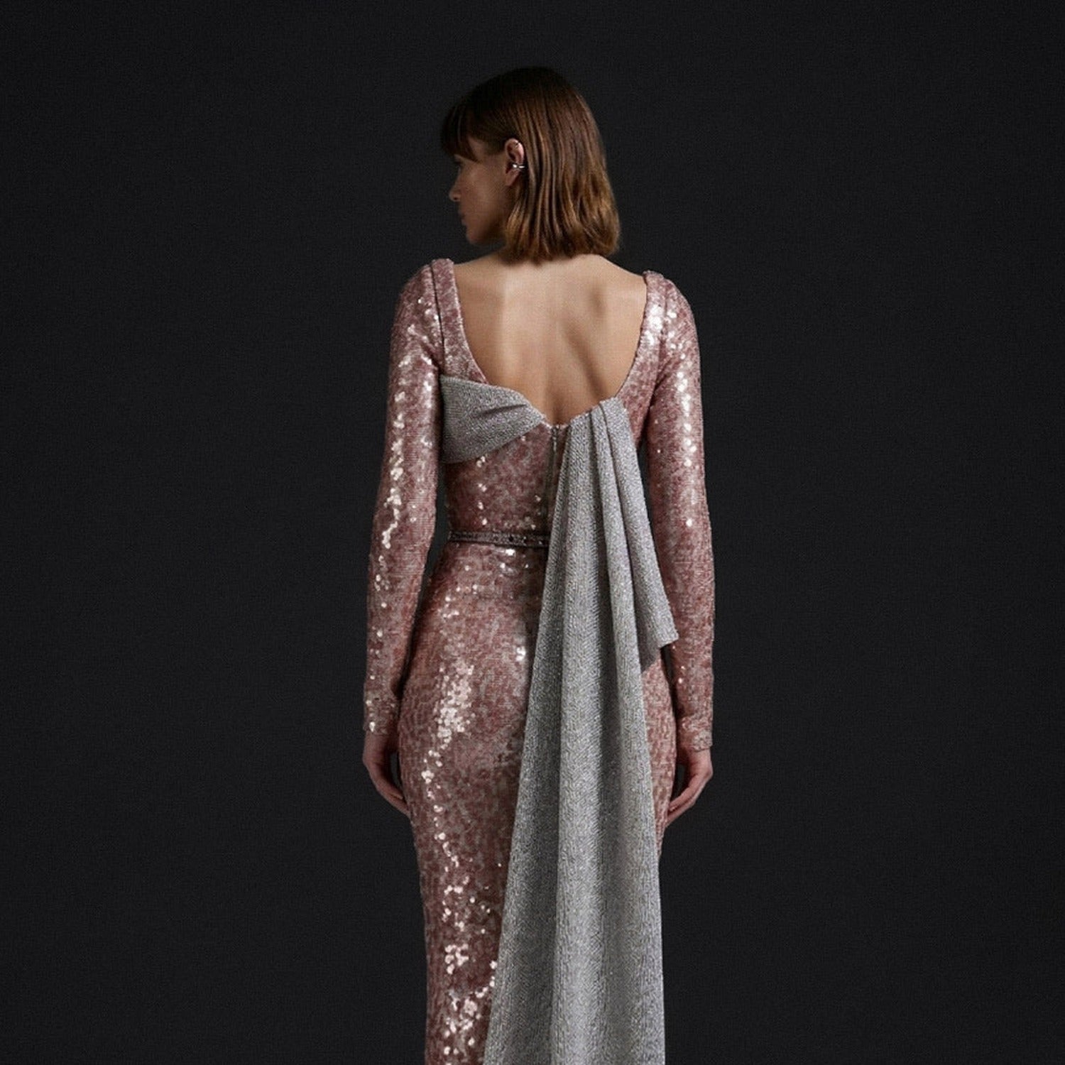 MNM COUTURE E0157 - Radiant Sequin Column Evening Gown with Train